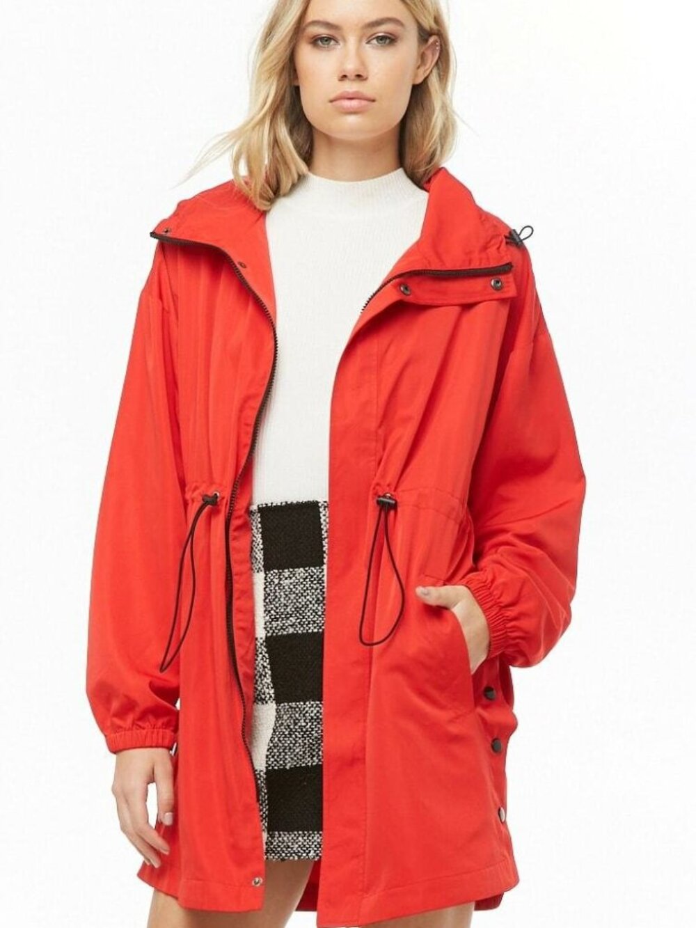 Forever 21 Red Funnel Neck Utility Jacket Small S